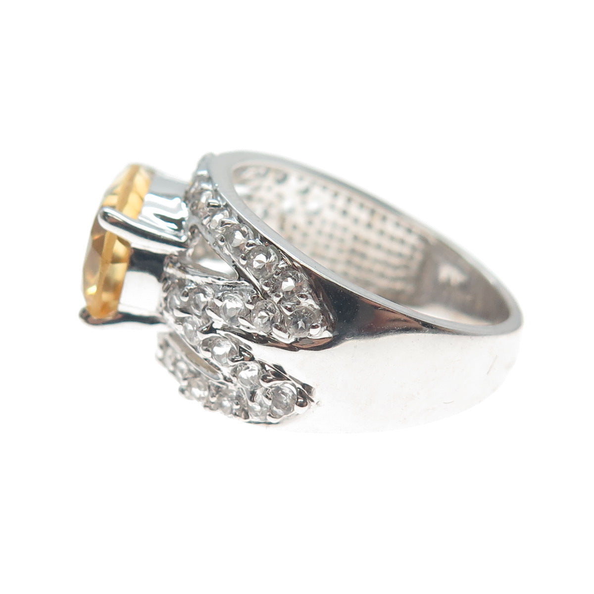 925 Sterling Silver Real White Topaz & Citrine Gemstone Cluster Ring Size 7