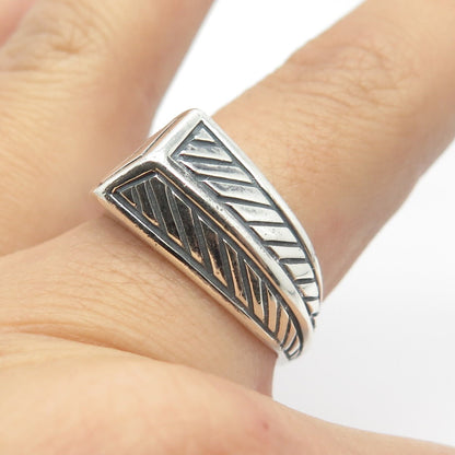 925 Sterling Silver Vintage Etched Striped Ring Size 9