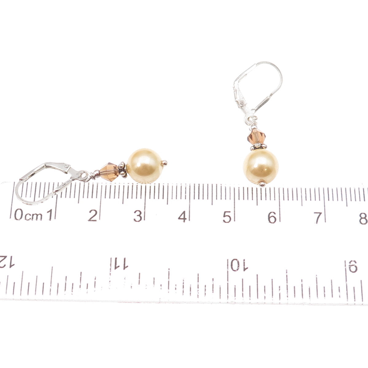 925 Sterling Silver Vintage Faux Pearl & Real Smoky Quartz Dangle Earrings