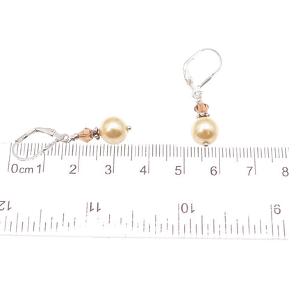 925 Sterling Silver Vintage Faux Pearl & Real Smoky Quartz Dangle Earrings