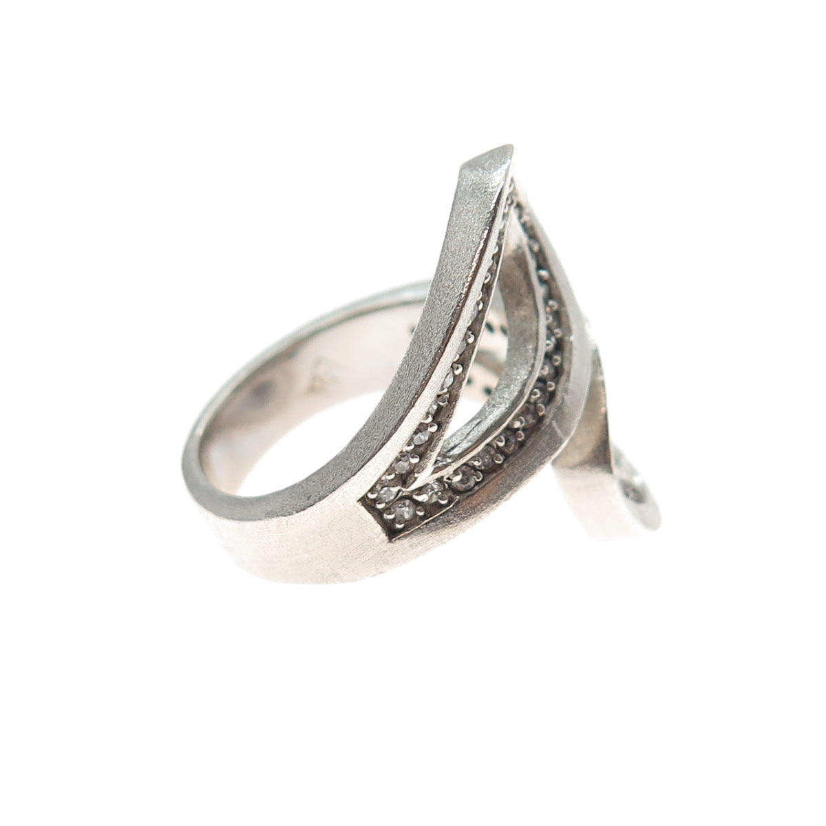 925 Sterling Silver Vintage Round-Cut C Z Adjustable Ring Size 8.5
