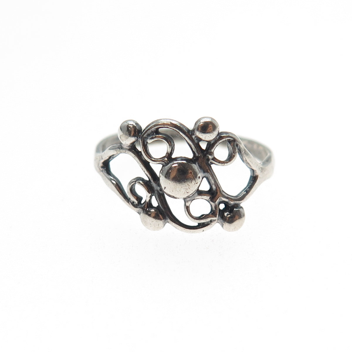 925 Sterling Silver Vintage Swirl Beaded Oxidized Ring Size 6.75