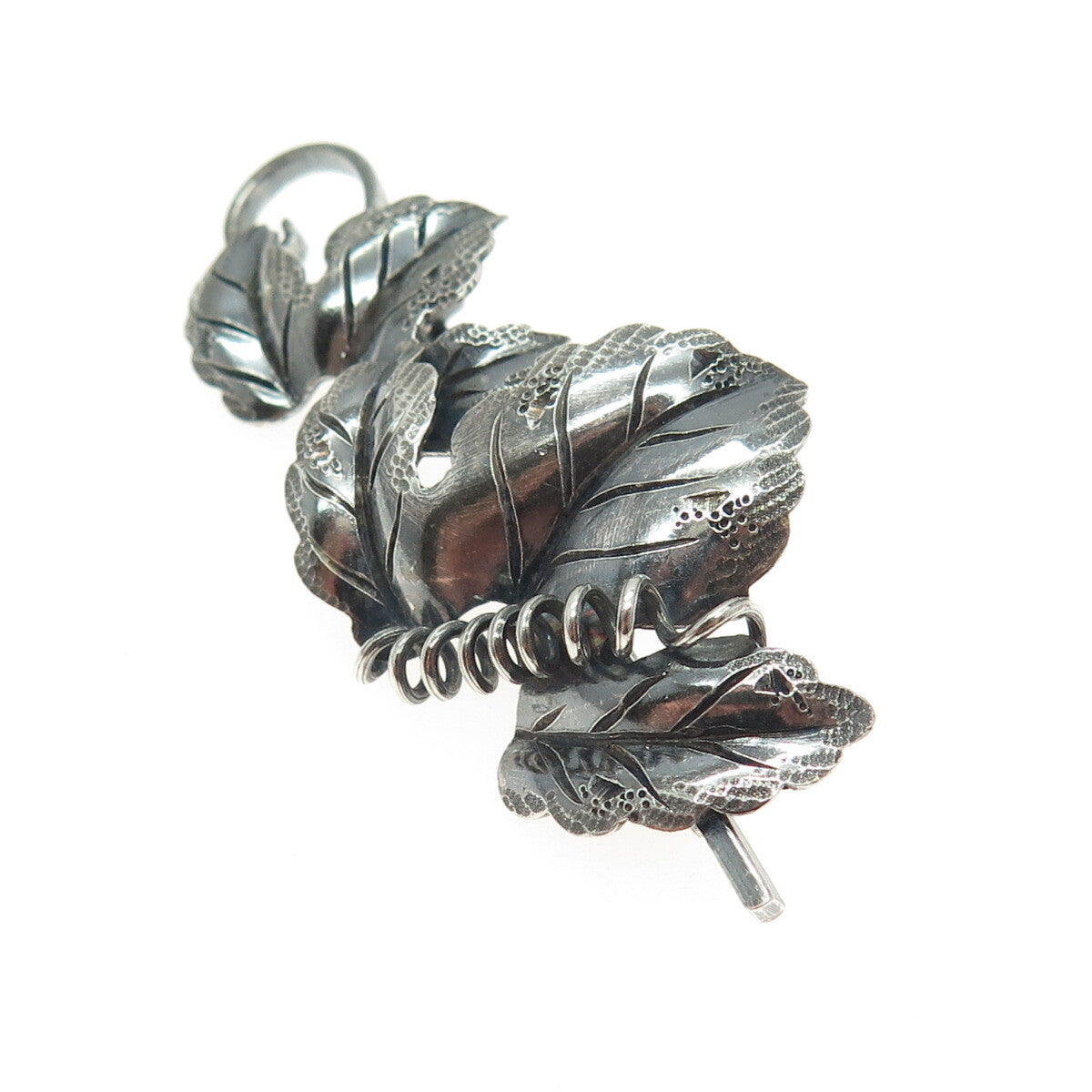925 Sterling Silver Antique Art Deco Grape Leaves Oxidized Pin Brooch