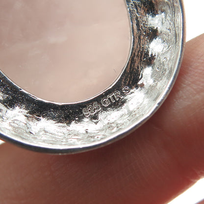 925 Sterling Silver Vintage Real Cabochon Rose Quartz Oval Pendant