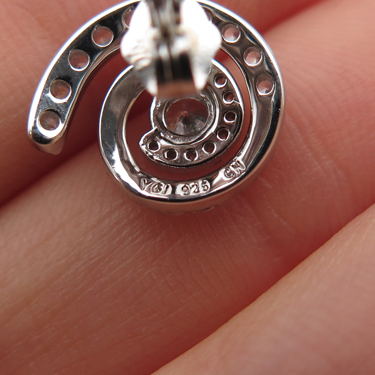 925 Sterling Silver Round-Cut C Z Spiral Stud Earrings