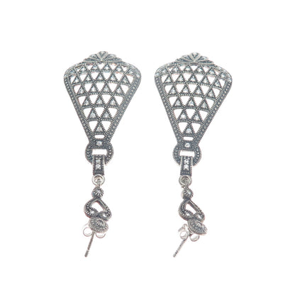 925 Sterling Silver Vintage Round-Cut C Z Oxidized Dangle Earrings