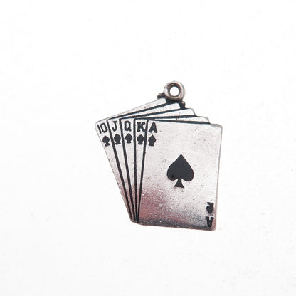 Art's Elegance Sterling Silver Vintage Royal Flush Spades Poker Charm Pendant