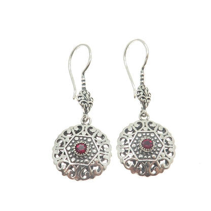 BERIA 925 Sterling Silver Pink Rhinestone Ornate Round Dangling Earrings