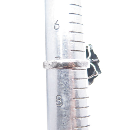 925 Sterling Silver Vintage Real Pearl & Opal Flower Oxidized Ring Size 7.25