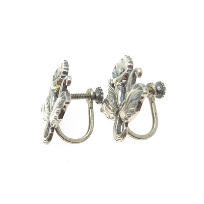 925 Sterling Silver Antique Calla Lily Floral Oxidized Screw Back Earrings