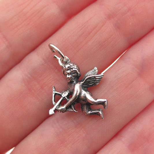 835 Silver Vintage Cupid Oxidized 3D Mini Charm Pendant