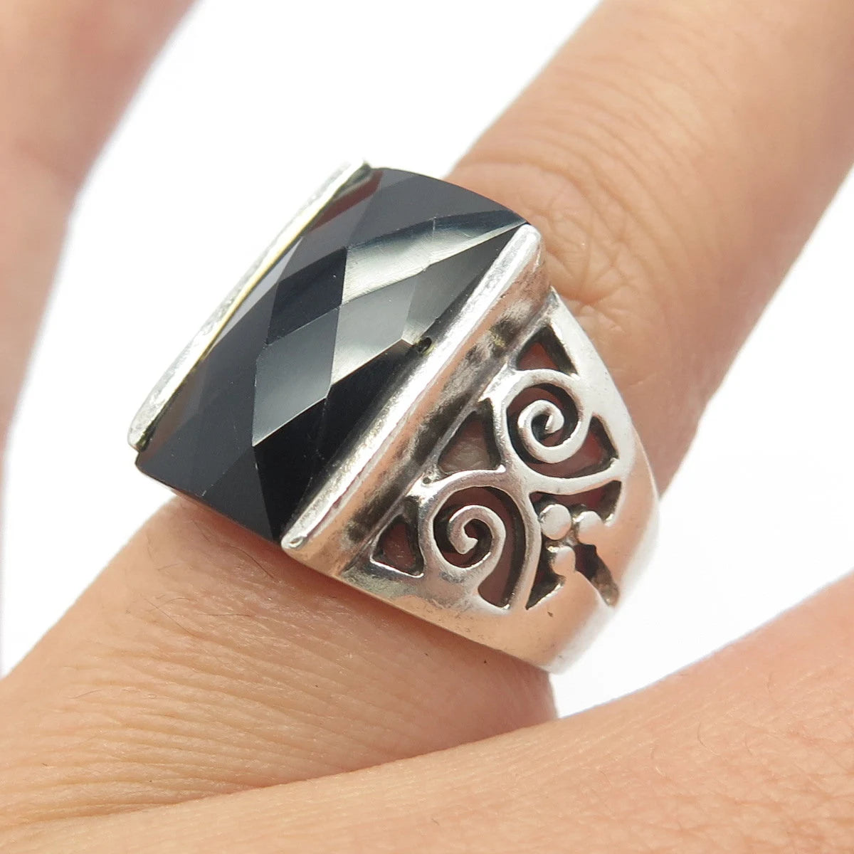 925 Sterling Silver Vintage Real Black Onyx Gemstone Ring Size 6.75