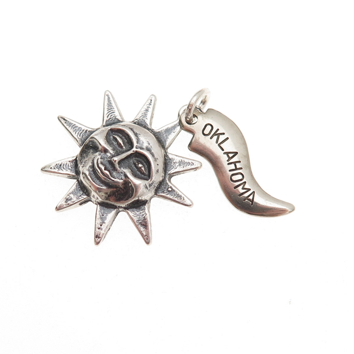 925 Sterling Silver Vintage Oklahoma Sun Face Oxidized Mini Charm Pendant