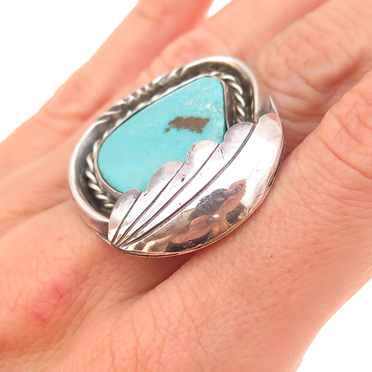 Old Pawn 925 Sterling Silver Vintage Southwestern Turquoise Wing Ring Size 7