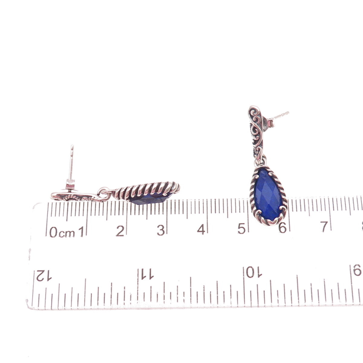 Carolyn Pollack 925 Sterling Silver Vintage Real Lapis Swirl Dangle Earrings
