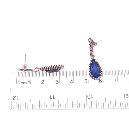 Carolyn Pollack 925 Sterling Silver Vintage Real Lapis Swirl Dangle Earrings