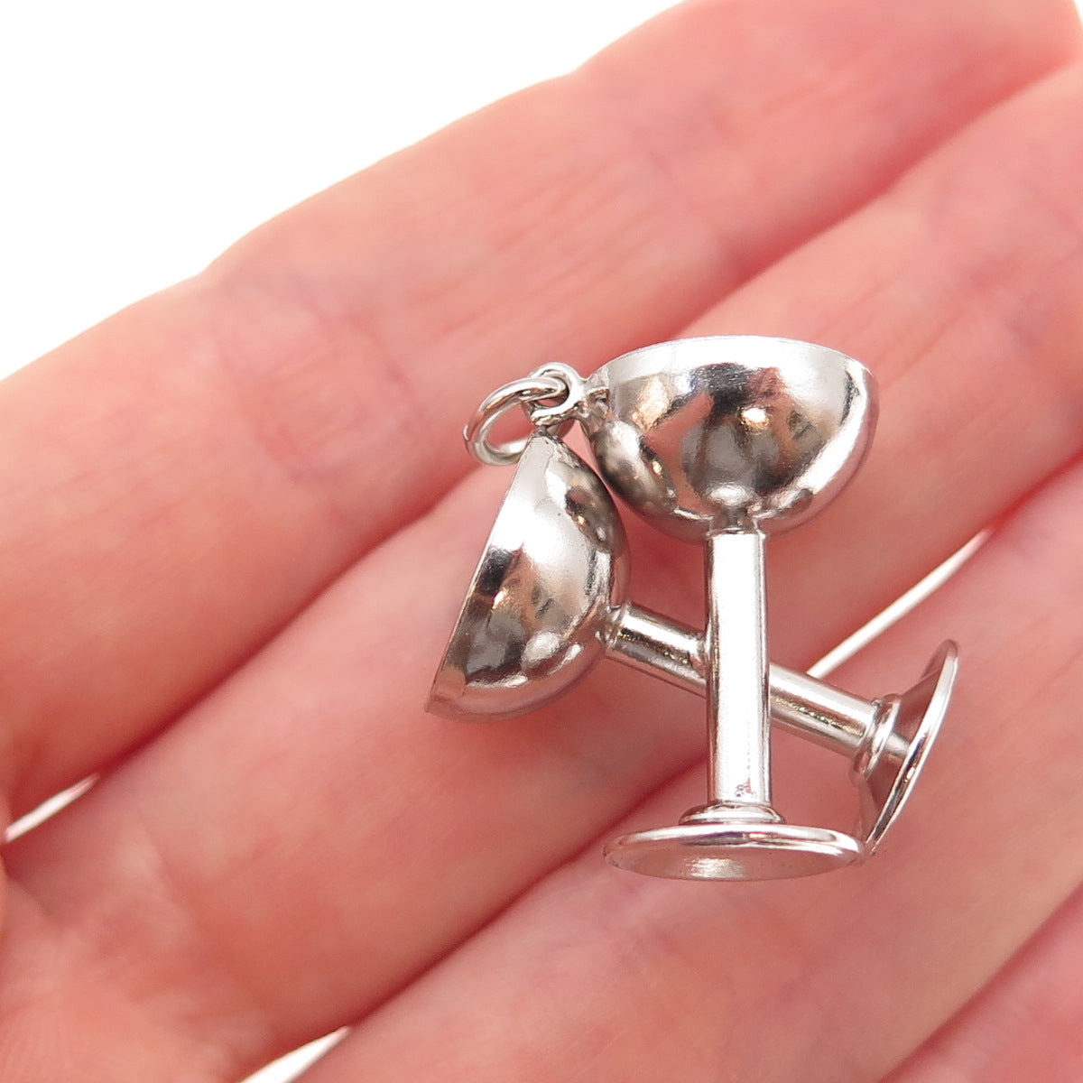 Art's Elegance 925 Sterling Silver Vintage Crossed Wine Glasses Charm Pendant
