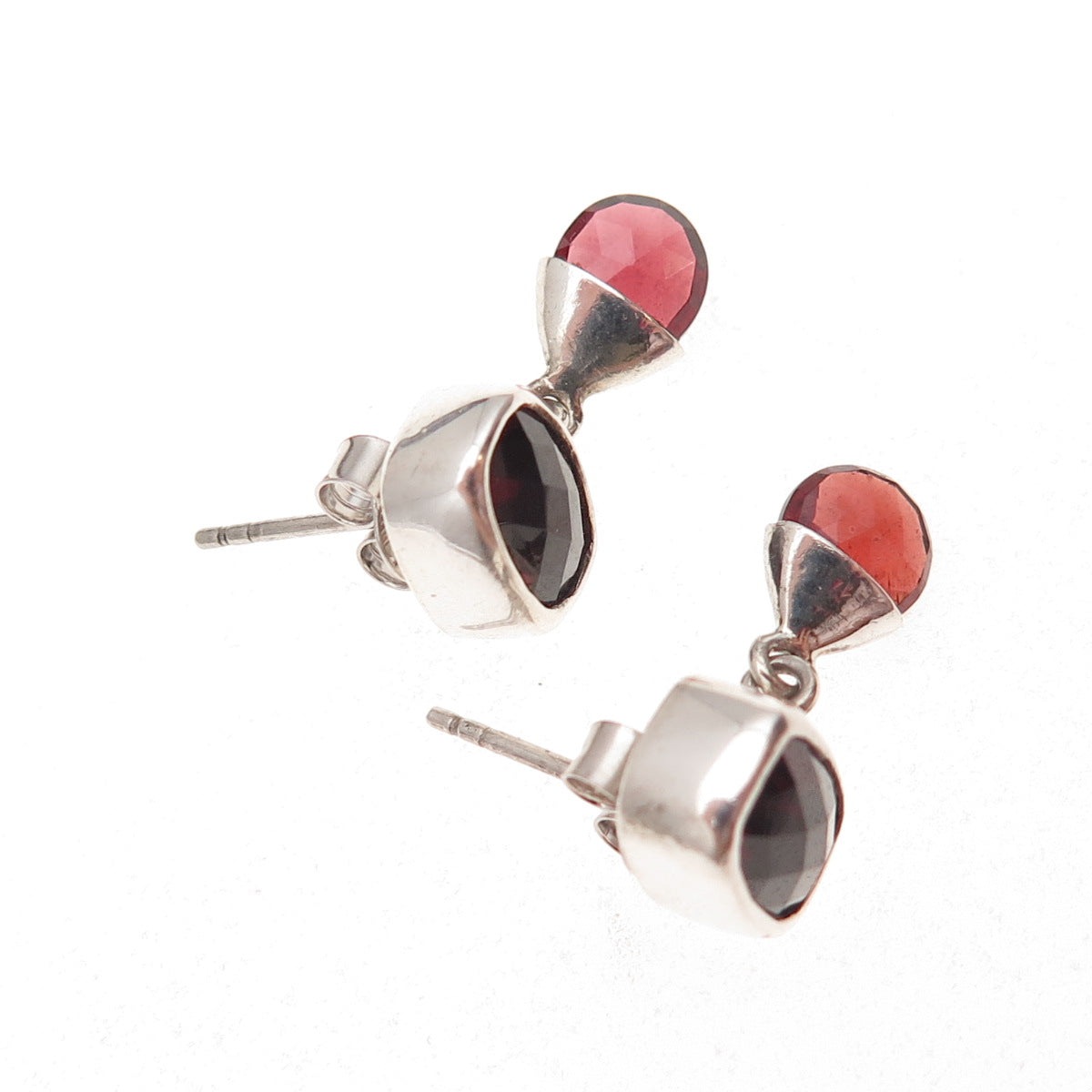 Acleoni 925 Sterling Silver Vintage Real Red Garnet Dangle Earrings
