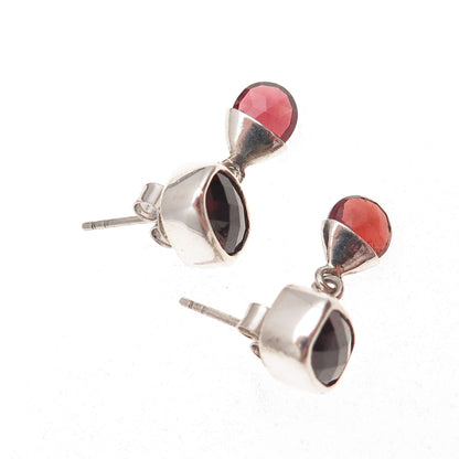 Acleoni 925 Sterling Silver Vintage Real Red Garnet Dangle Earrings