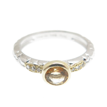 925 Sterling Silver 2-Tone Real Diamond & Citrine Dragon Skin Ring Size 6.75
