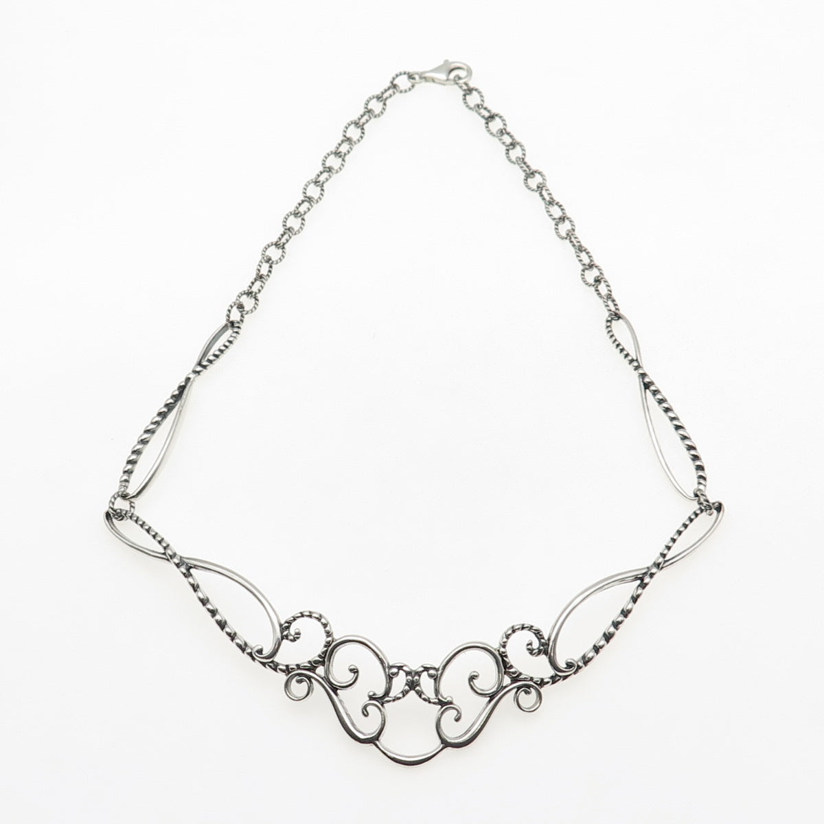 CAROLYN POLLACK 925 Sterling Silver Vintage Swirl Modernist Necklace 16"