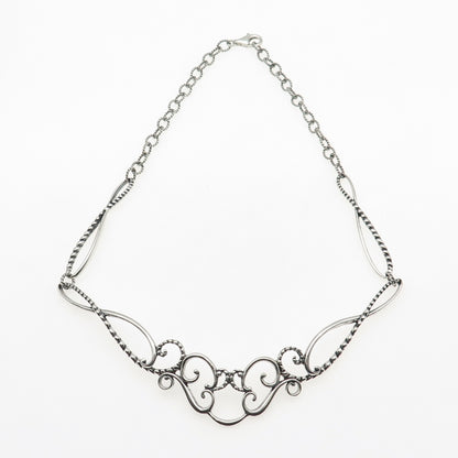 CAROLYN POLLACK 925 Sterling Silver Vintage Swirl Modernist Necklace 16"