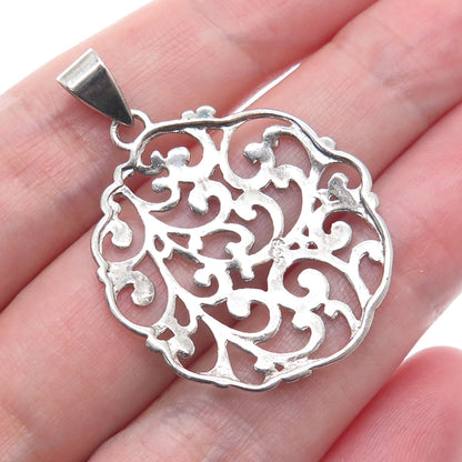 925 Sterling Silver Vintage ATI Swirl Ornate Oxidized Pendant