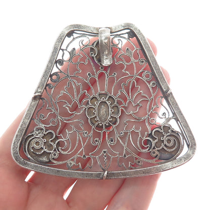 800 Silver Antique Blue Green & Purple Rhinestone Filigree Oxidized Pendant