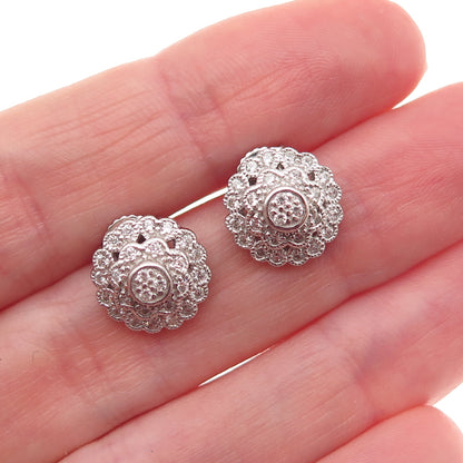 ESPO Joseph Esposito 925 Sterling Silver Round-Cut C Z Floral Stud Earrings