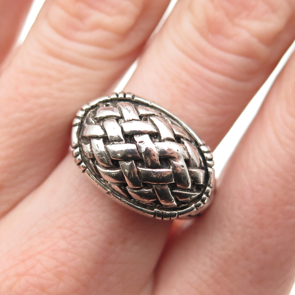 Sidney Evan 925 Sterling Silver Vintage Modernist Woven Oxidized Ring Size 7.5