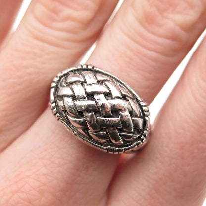 Sidney Evan 925 Sterling Silver Vintage Modernist Woven Oxidized Ring Size 7.5