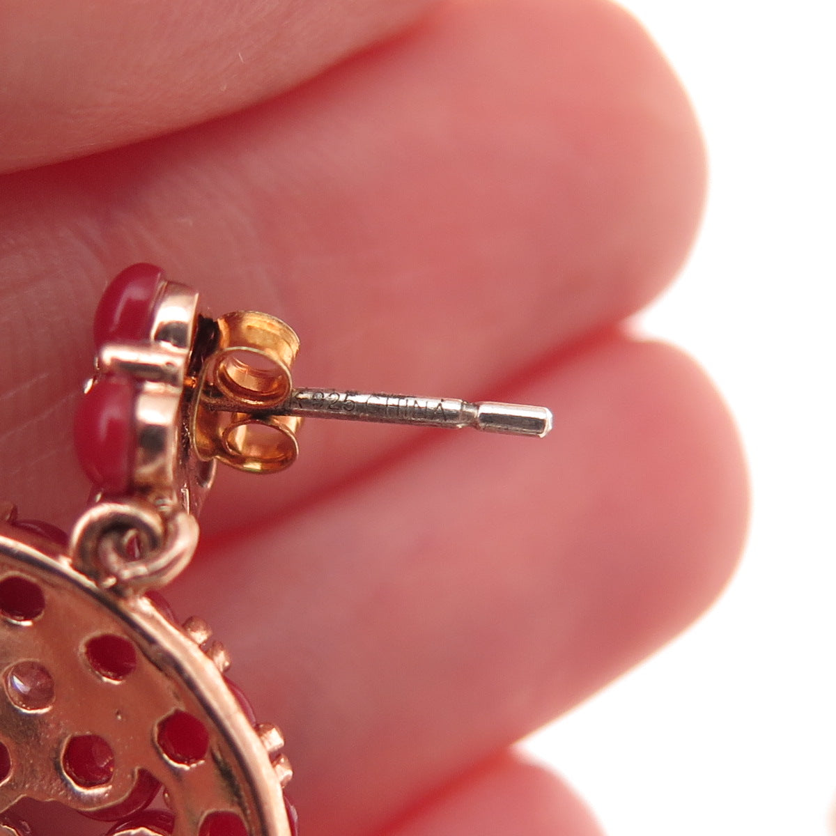 925 Sterling Silver Rose Gold Plated Real Carnelian & C Z Dangle Earrings