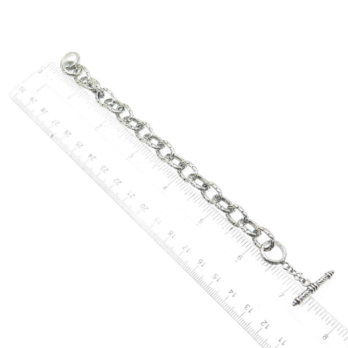 925 Sterling Silver Vintage Ornate Cable Link Oxidized Bracelet 6.75"