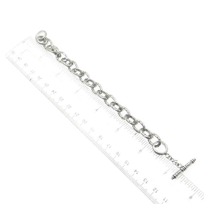 925 Sterling Silver Vintage Ornate Cable Link Oxidized Bracelet 6.75"