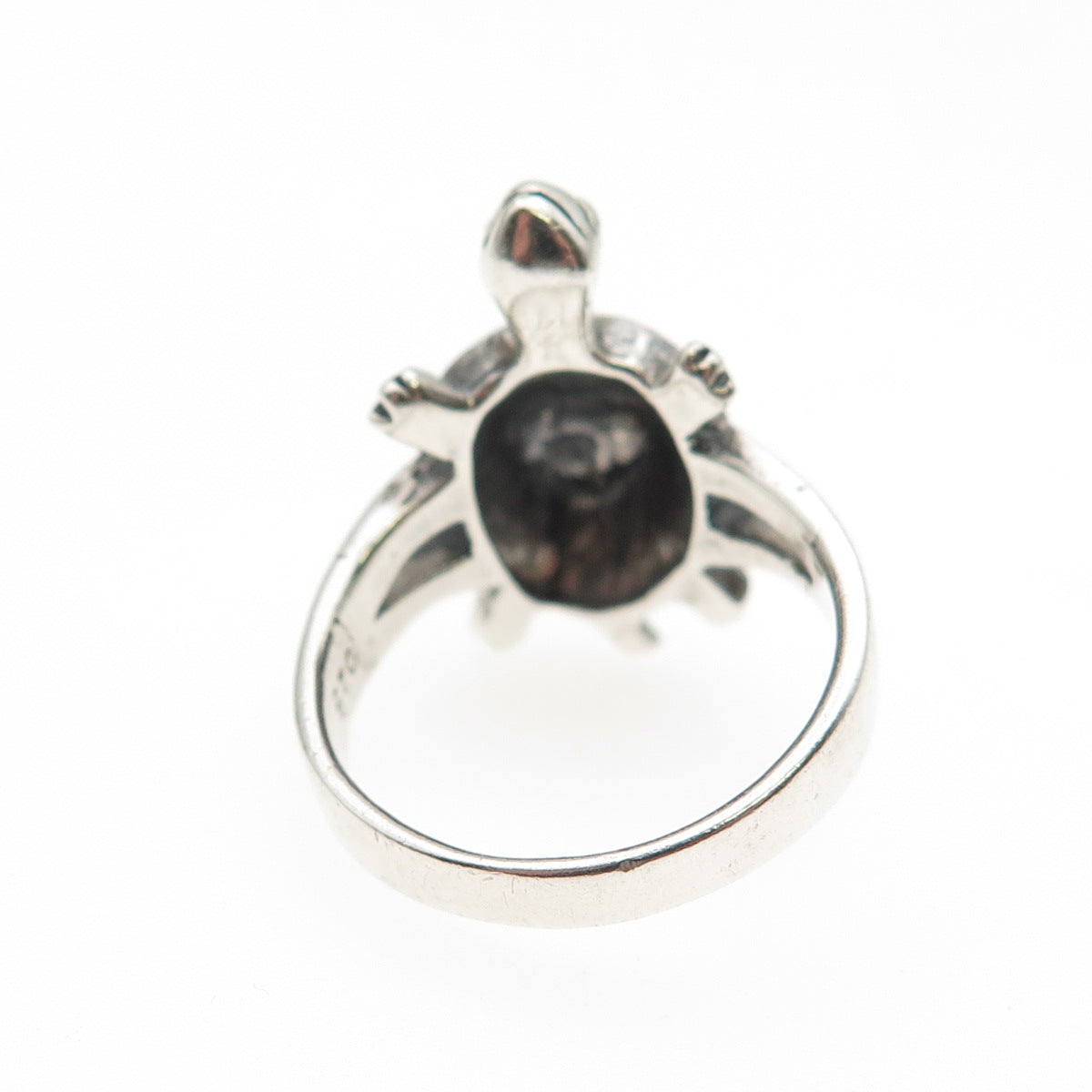 925 Sterling Silver Vintage Turtle Good Luck Oxidized Ring Size 5.75