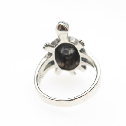 925 Sterling Silver Vintage Turtle Good Luck Oxidized Ring Size 5.75