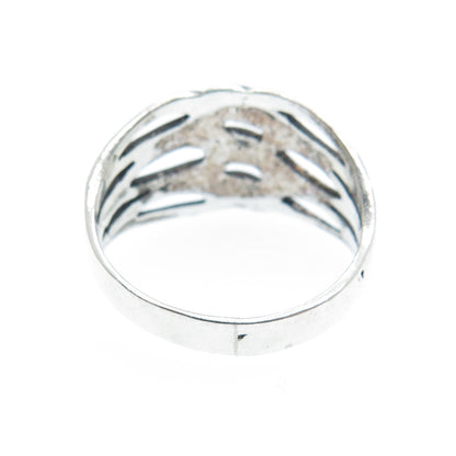 925 Sterling Silver Vintage Modernist Twisted Wavy Oxidized Ring Size 6.25