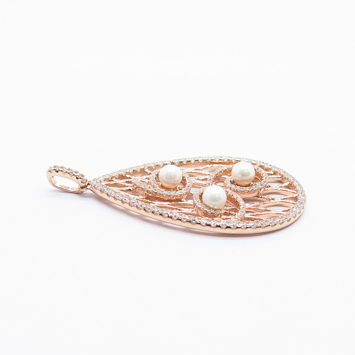 925 Sterling Silver Gold Plated Real Pearl & C Z Ornate Pendant