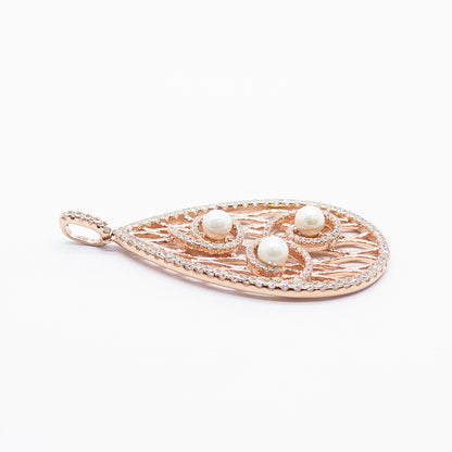 925 Sterling Silver Gold Plated Real Pearl & C Z Ornate Pendant