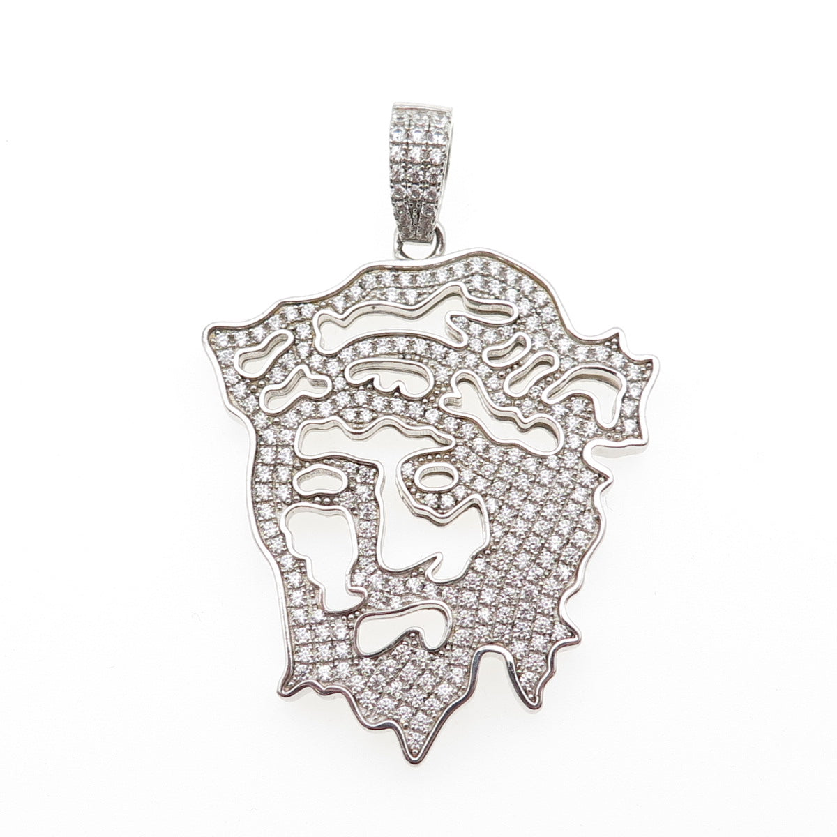 DESIGNS by YAGI 925 Sterling Silver Round-Cut C Z Jesus Charm Pendant