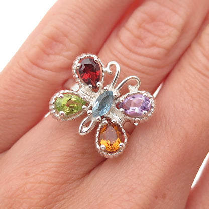Coleman Co. 925 Sterling Silver Vintage Real Multi-Gem Butterfly Ring Size 6