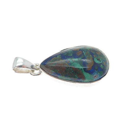 925 Sterling Silver Vintage Real Chrysocolla Teardrop Charm Pendant