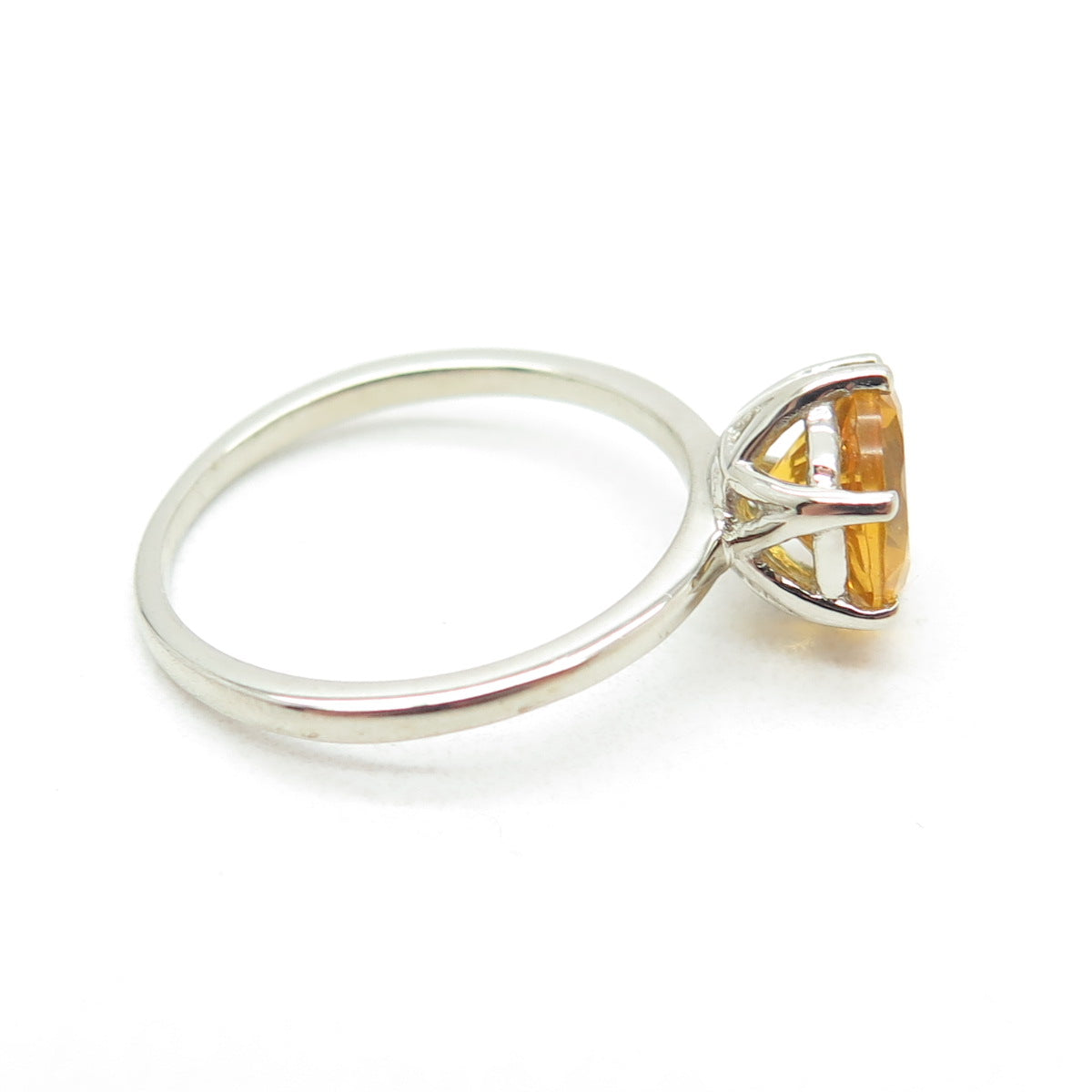 DAZZLERS 925 Sterling Silver Real Round-Cut Citrine Ring Size 6