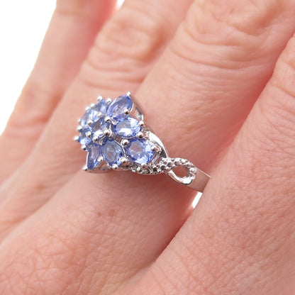 Chuck Clemency 925 Sterling Silver Real Multi-Cut Tanzanite Floral Ring Size 8