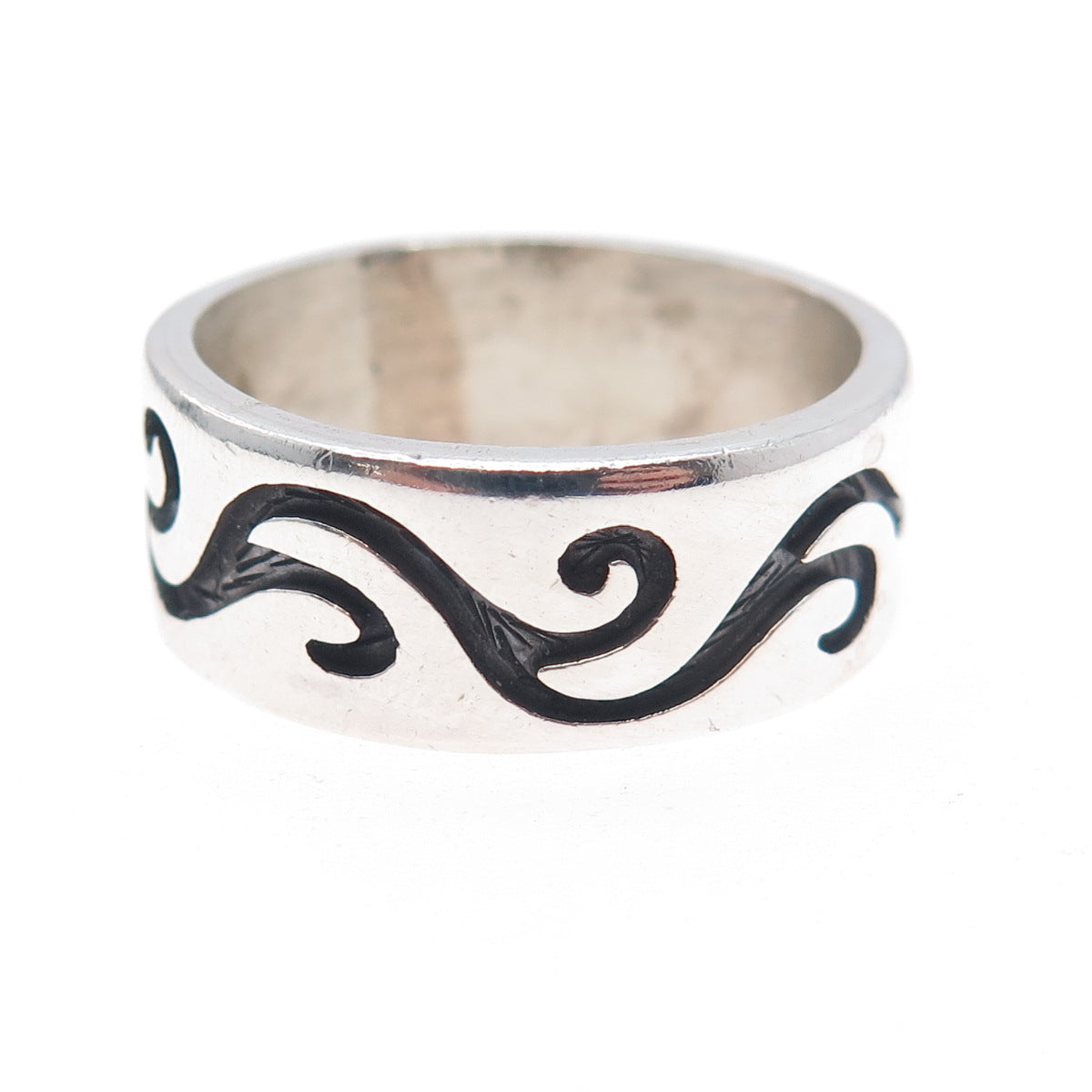 925 Sterling Silver Vintage Mexico Swirl Oxidized Band Ring Size 14