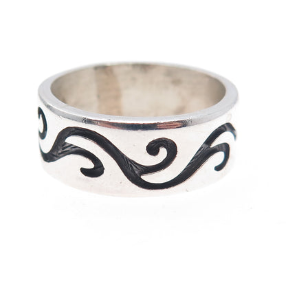 925 Sterling Silver Vintage Mexico Swirl Oxidized Band Ring Size 14