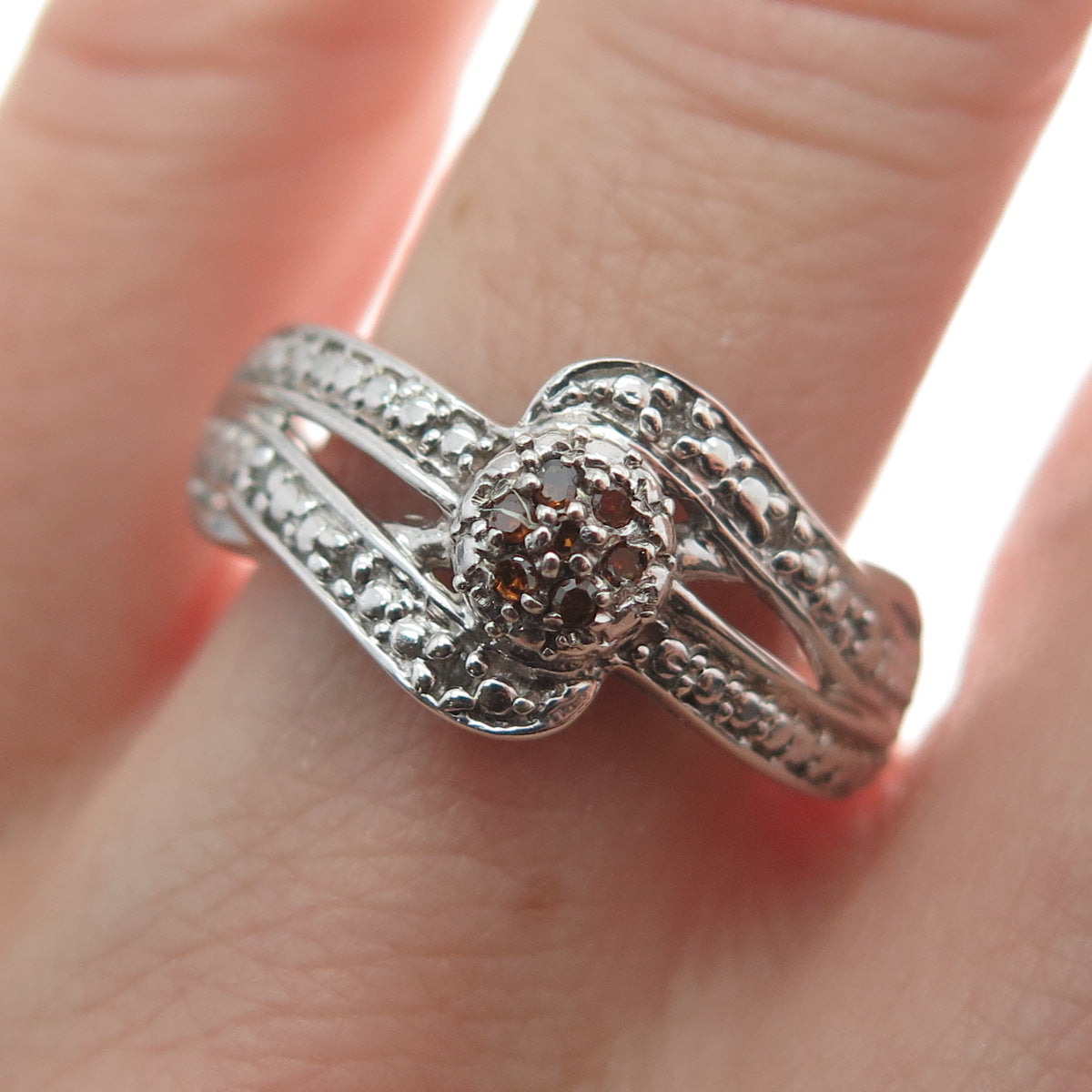 CHUCK CLEMENCY 925 Sterling Silver Real Round-Cut Diamond Ring Size 8.25