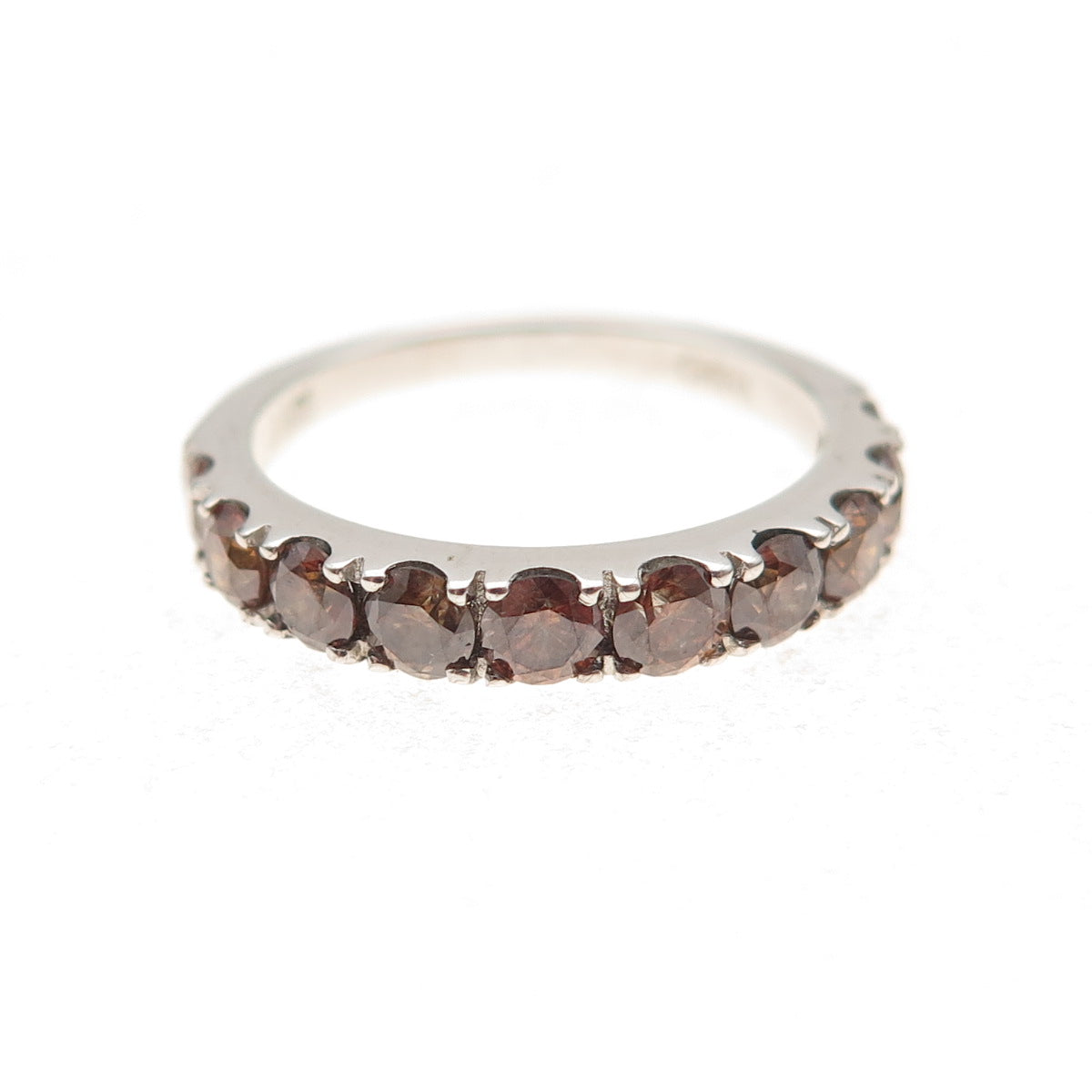 925 Sterling Silver Real Cognac Diamond Half Eternity Band Ring Size 5.25
