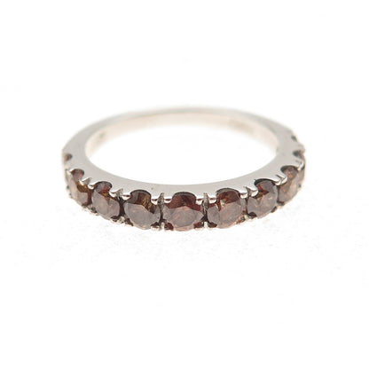 925 Sterling Silver Real Cognac Diamond Half Eternity Band Ring Size 5.25
