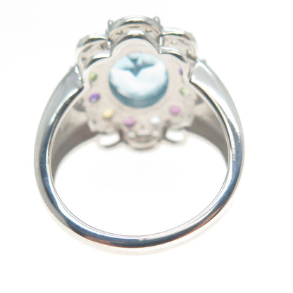 925 Sterling Silver Real Topaz Amethyst Peridot Citrine & Tourmaline Ring Size 7